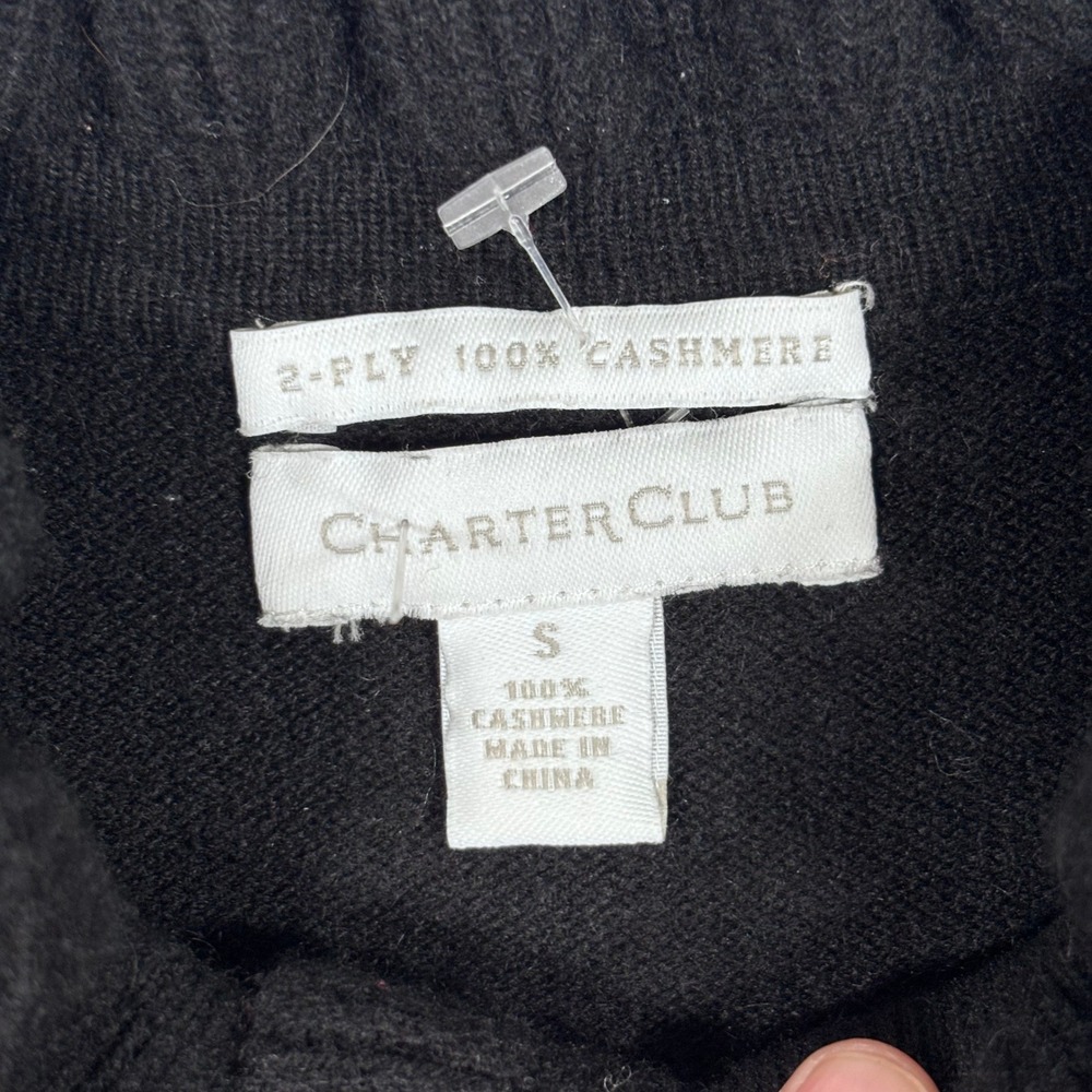 Charter Club 100% Cashmere Sweater‎ Small Black Ruffle Neck Henley Twee Preppy - Picture 5 of 10